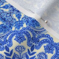 Cobalt Blue & China White Folk Art Pattern