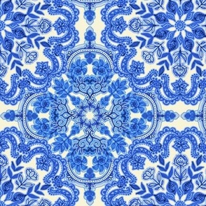 Cobalt Blue & China White Folk Art Pattern