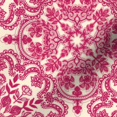 Raspberry Pink & Cream Folk Art Doodle Pattern