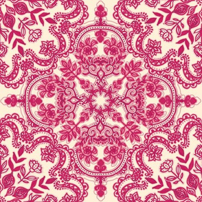 Raspberry Pink & Cream Folk Art Doodle Pattern