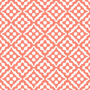 tribal diamonds in coral and white