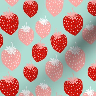 strawberries pink and red mint cute summer fruit print