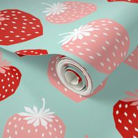 strawberries pink and red mint cute summer fruit print