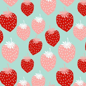 strawberries pink and red mint cute summer fruit print
