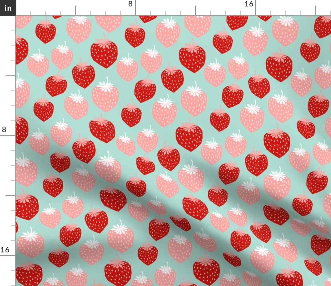 strawberries pink and red mint cute summer fruit print