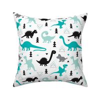 Adorable dino boys fabric with black and blue dinosaur geometric triangles and funky animal illustration theme for kids