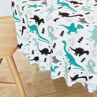 Adorable dino boys fabric with black and blue dinosaur geometric triangles and funky animal illustration theme for kids