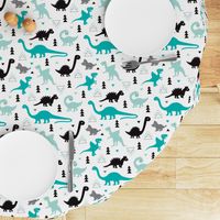 Adorable dino boys fabric with black and blue dinosaur geometric triangles and funky animal illustration theme for kids