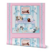 Yorkie Victorian Melodian Blue & Pink 42x36"- 4 Pillow Fronts