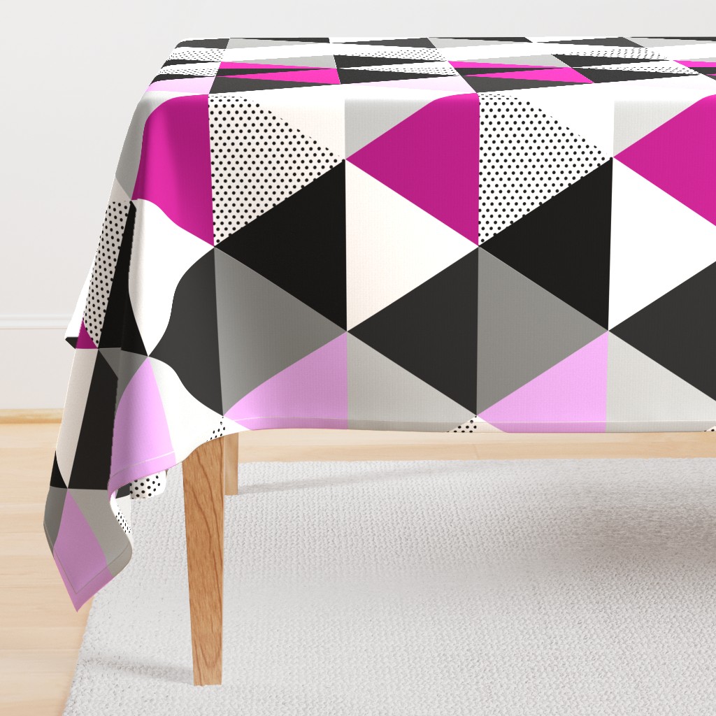 Magenta Purple Dot Triangle Cheater Quilt - Baby Blanket