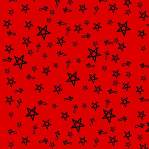 Black Stars And Crosses On Red