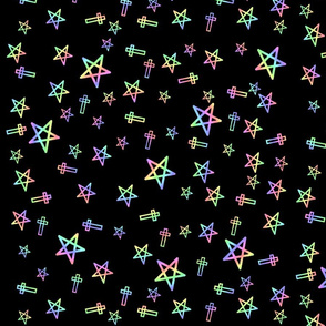 Pastel Stars And Crosses On Black