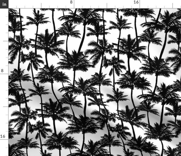 Fabric By The Yard Palm Trees Black And White Small Black Palm Tree Silhuettes White Background Black And White Monochrome Tropical Palm Leaves