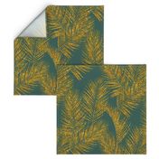 gold glitter palm leaves - jungle green, large.  silhuettes faux gold imitation tropical forest green background hot summer palm plant leaves shimmering metal effect texture fabric wallpaper giftwrap