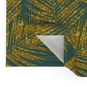 gold glitter palm leaves - jungle green, large.  silhuettes faux gold imitation tropical forest green background hot summer palm plant leaves shimmering metal effect texture fabric wallpaper giftwrap