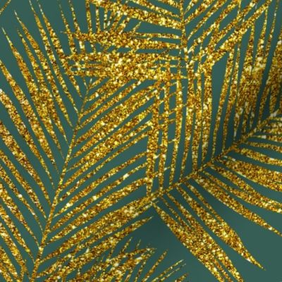 Gold Glitter Palm Leaves Jungle Green Spoonflower