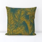 gold glitter palm leaves - jungle green, large.  silhuettes faux gold imitation tropical forest green background hot summer palm plant leaves shimmering metal effect texture fabric wallpaper giftwrap