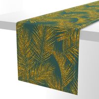 gold glitter palm leaves - jungle green, large.  silhuettes faux gold imitation tropical forest green background hot summer palm plant leaves shimmering metal effect texture fabric wallpaper giftwrap