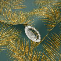 gold glitter palm leaves - jungle green, large.  silhuettes faux gold imitation tropical forest green background hot summer palm plant leaves shimmering metal effect texture fabric wallpaper giftwrap