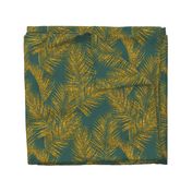 gold glitter palm leaves - jungle green, large.  silhuettes faux gold imitation tropical forest green background hot summer palm plant leaves shimmering metal effect texture fabric wallpaper giftwrap