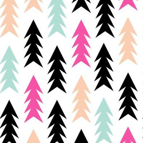 trees magenta blush mint black forest triangles