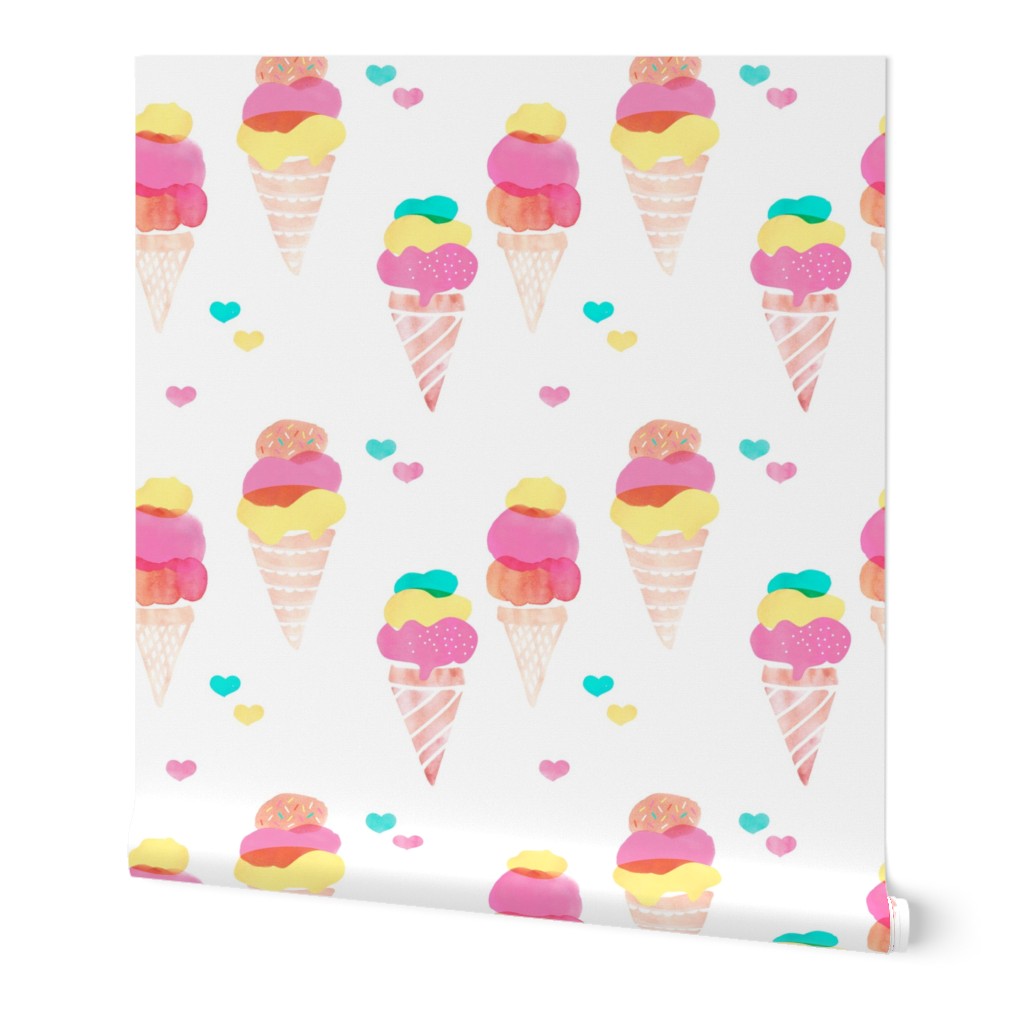 Water color ice cream cone popsicle colorful summer candy food kids illustration pattern print