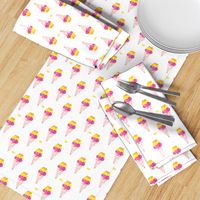 Colorful hot pink and yellow summer ice cream cone fun trendy kids water color illustration holiday print