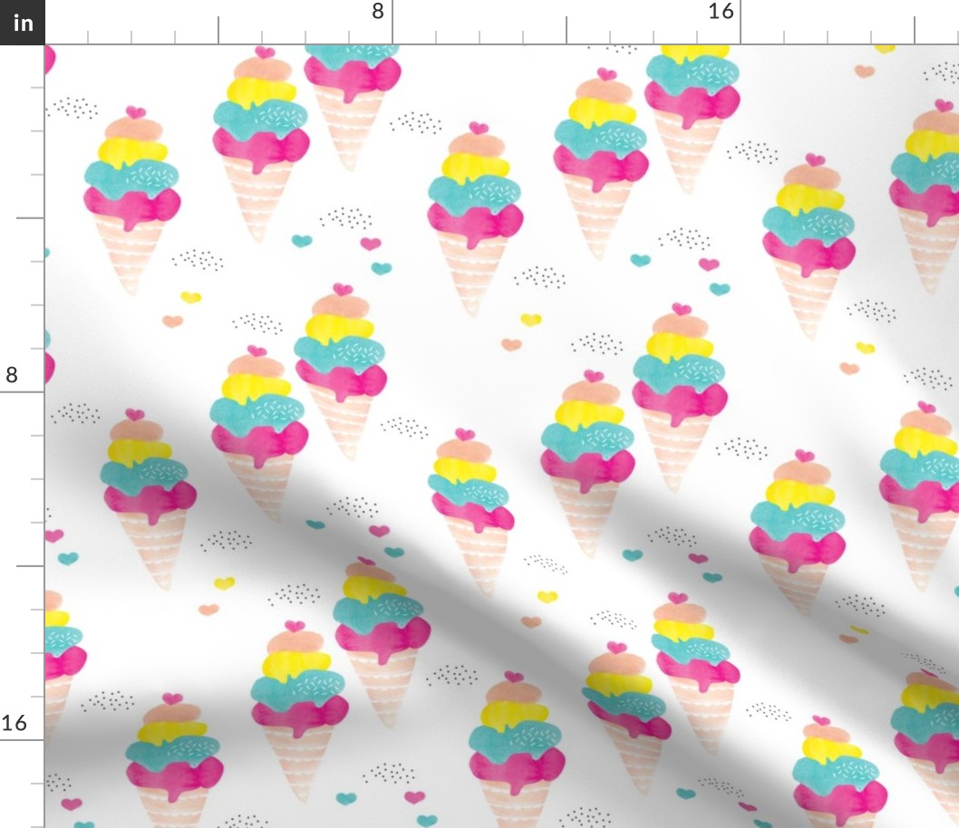 Colorful summer ice cream cone fun trendy kids water color illustration holiday print