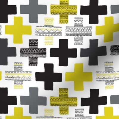 Gender Neutral mustard yellow plus sign plus cross geometric modern aztec summer patterns