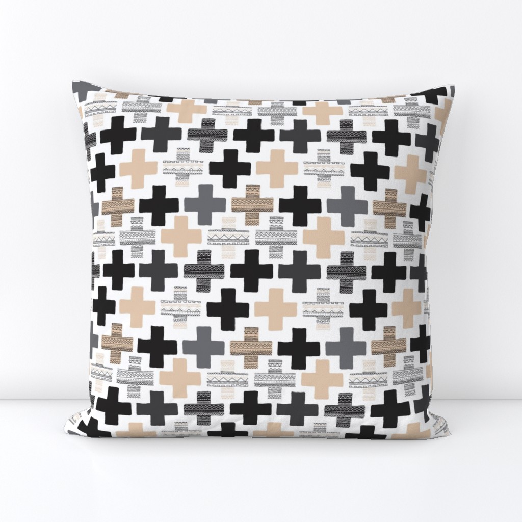 Gender neutral beige plus sign plus cross geometric modern aztec patterns