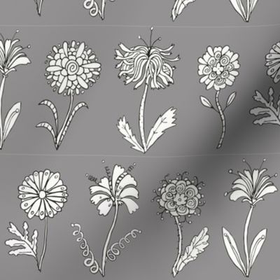 Flower doodles - grey