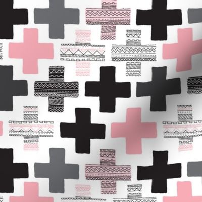 Pink plus sign cross geometric aztec modern pattern