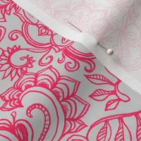 Raspberry Red & Rose Detailed Doodle Pattern