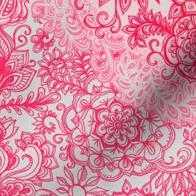 Raspberry Red & Rose Detailed Doodle Pattern