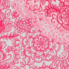 Raspberry Red & Rose Detailed Doodle Pattern