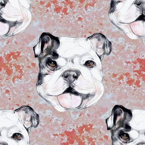 Happy Bulldog on red marble