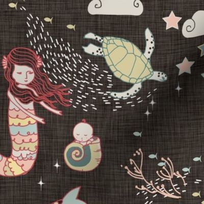 Mermaid Lullaby LARGE  (Black Linen)