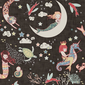 Mermaid Lullaby LARGE  (Black Linen)