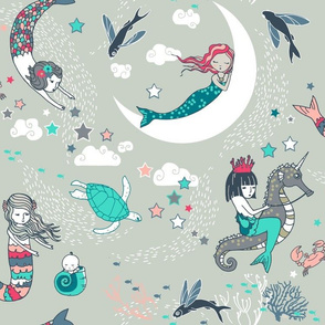 Mermaid Lullaby (Aqua + Coral) LARGE