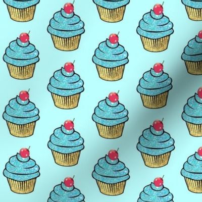 Sparkle Aqua gold Foil Cupcake red Cherry