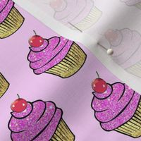 Sparkle Pink Cupcake gold foil red cherry