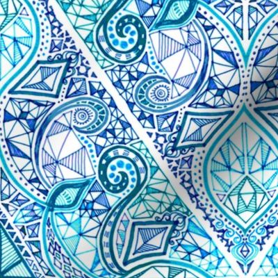 Diamond Doodle in Navy, Turquoise and Teal