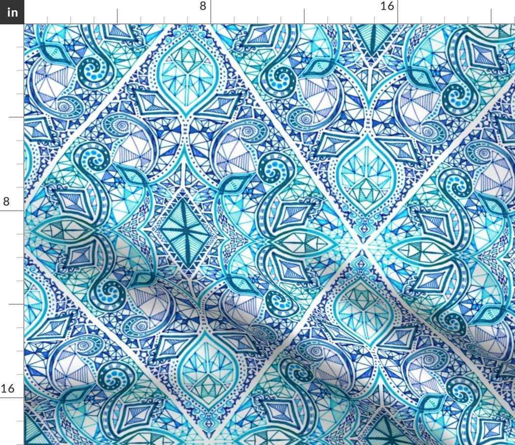 Diamond Doodle in Navy, Turquoise and Teal