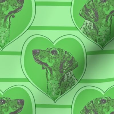 Dachshund heart portraits - green