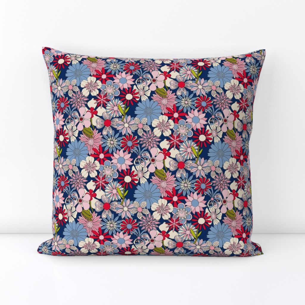 Chelsea (Red/White/Blue) || hand-drawn vintage floral