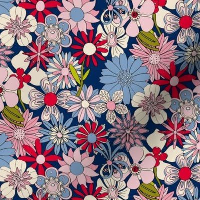 Chelsea (Red/White/Blue) || hand-drawn vintage floral