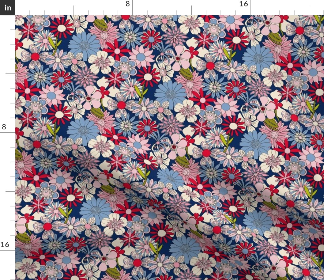 Chelsea (Red/White/Blue) || hand-drawn vintage floral