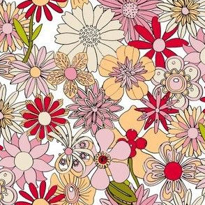 Chelsea (White/Red/Pink) || hand-drawn vintage floral