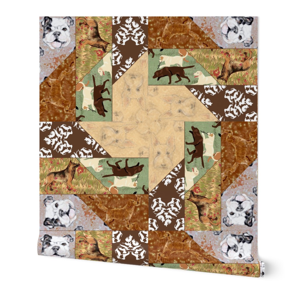 Picket Fence Dogs Cheater Quilt, unstitched