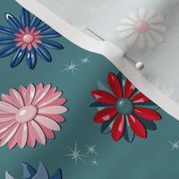 Jackie (Teal/Red/Blue) || vintage flower pins